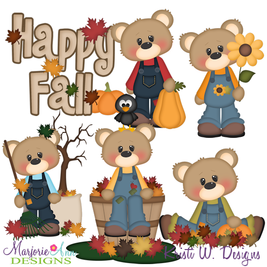 Brighton Bear Happy Fall SVG Cutting Files + Clipart - Click Image to Close